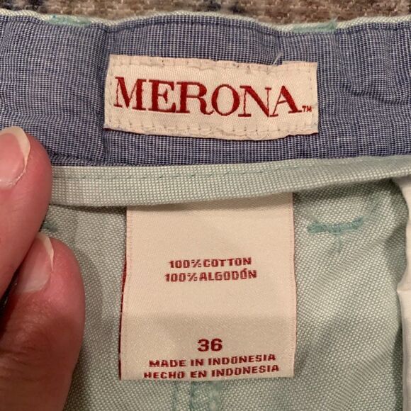 Merona Men's seafoam light mint green flat front chinos pockets shorts 36 - Picture 2 of 4